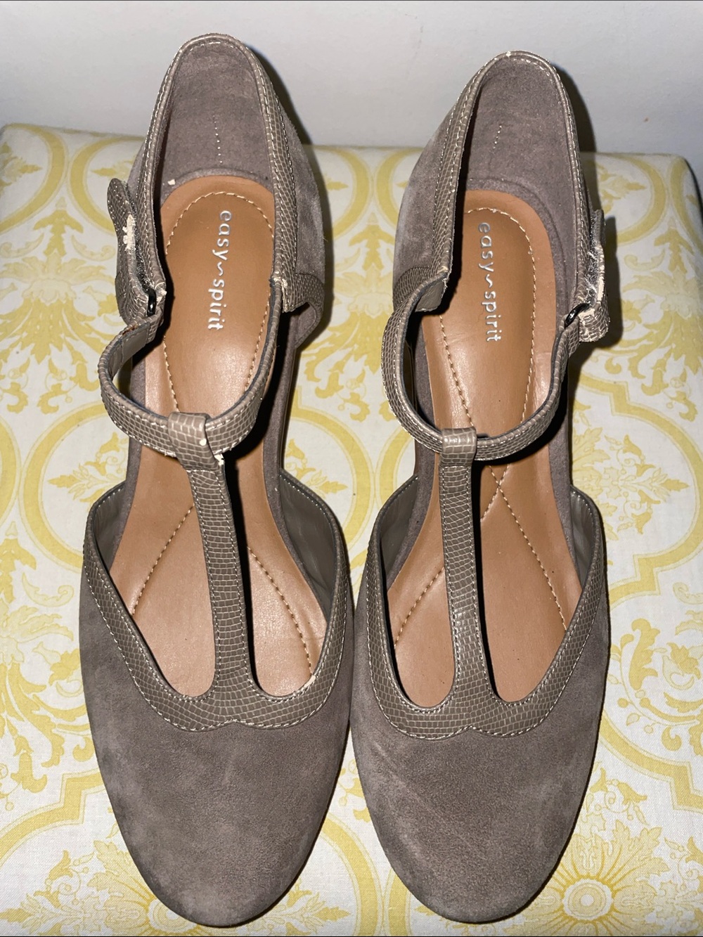 Easy Spirit Taupe Suede T-Strap Heels